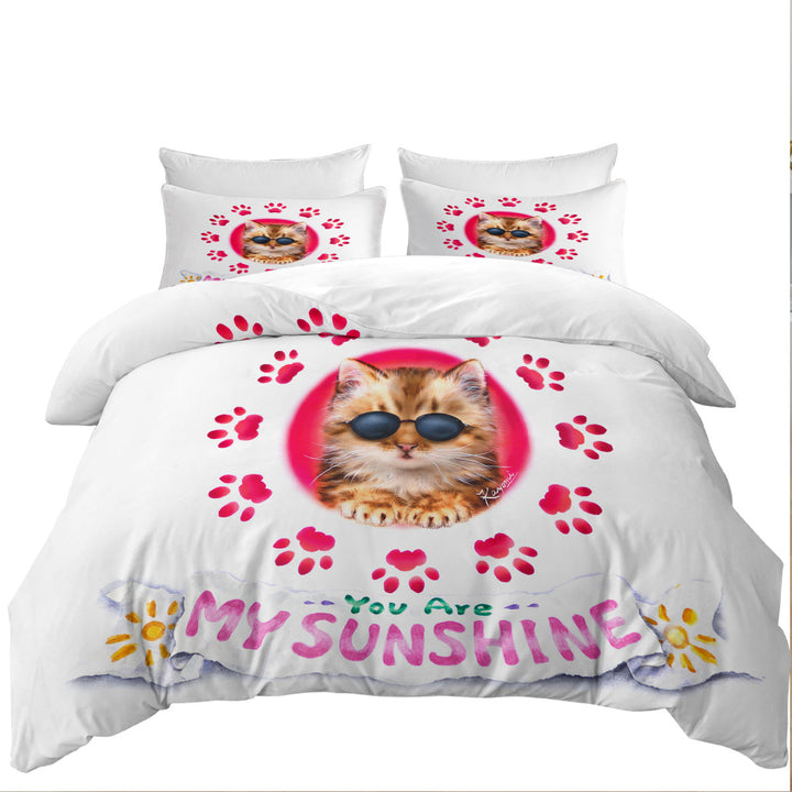 full Size Duvet Cover with Funny Sunglasses Cat Quote and Paws