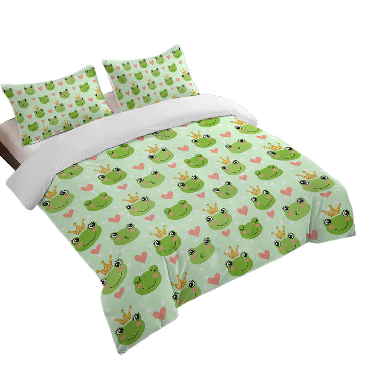 full Size Duvet Cover with King Frog and Cute Frog with Hearts