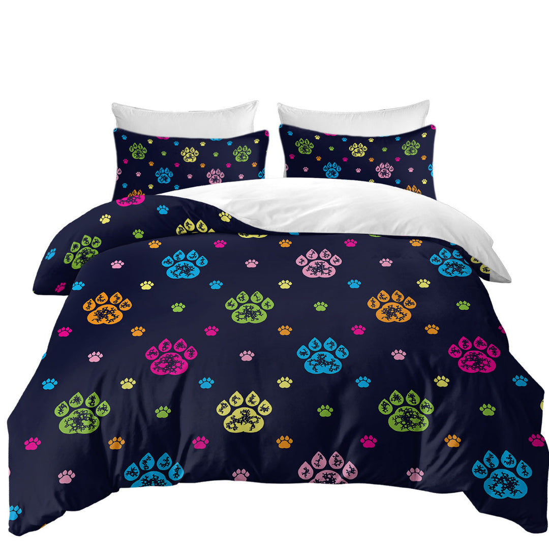full Size Duvet Cover with Multi Colored Dog Paws