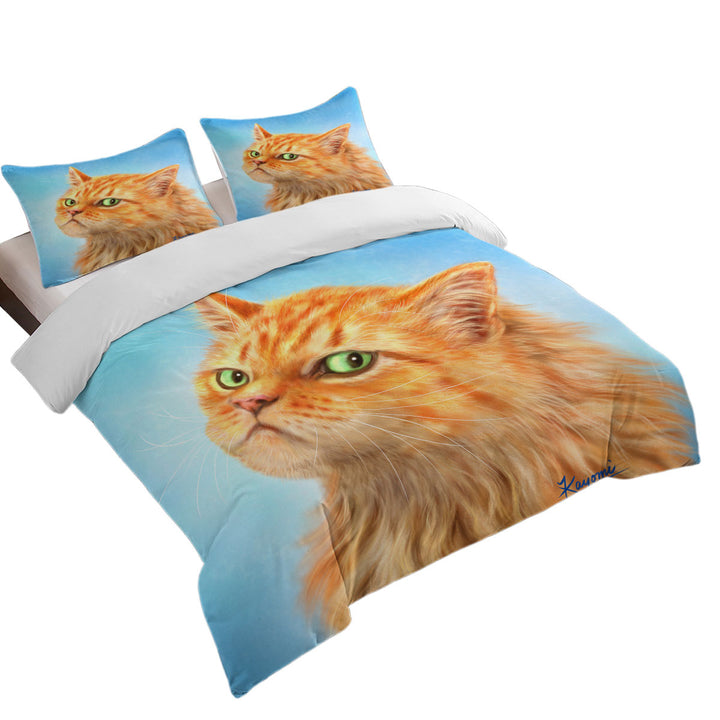 full Size Duvet Cover with Suspicious Ginger Cat over Blue