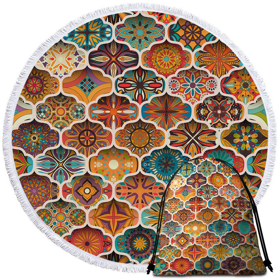A Bunch of Colorful Moroccan Round Beach Towels