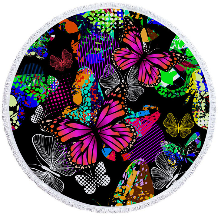 A Riot of Colorful Butterflies Circle Beach Towel