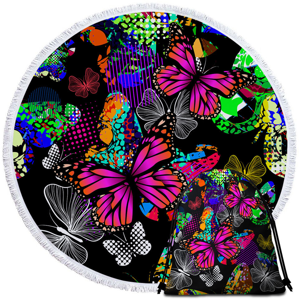 A Riot of Colorful Butterflies Round Beach Towel