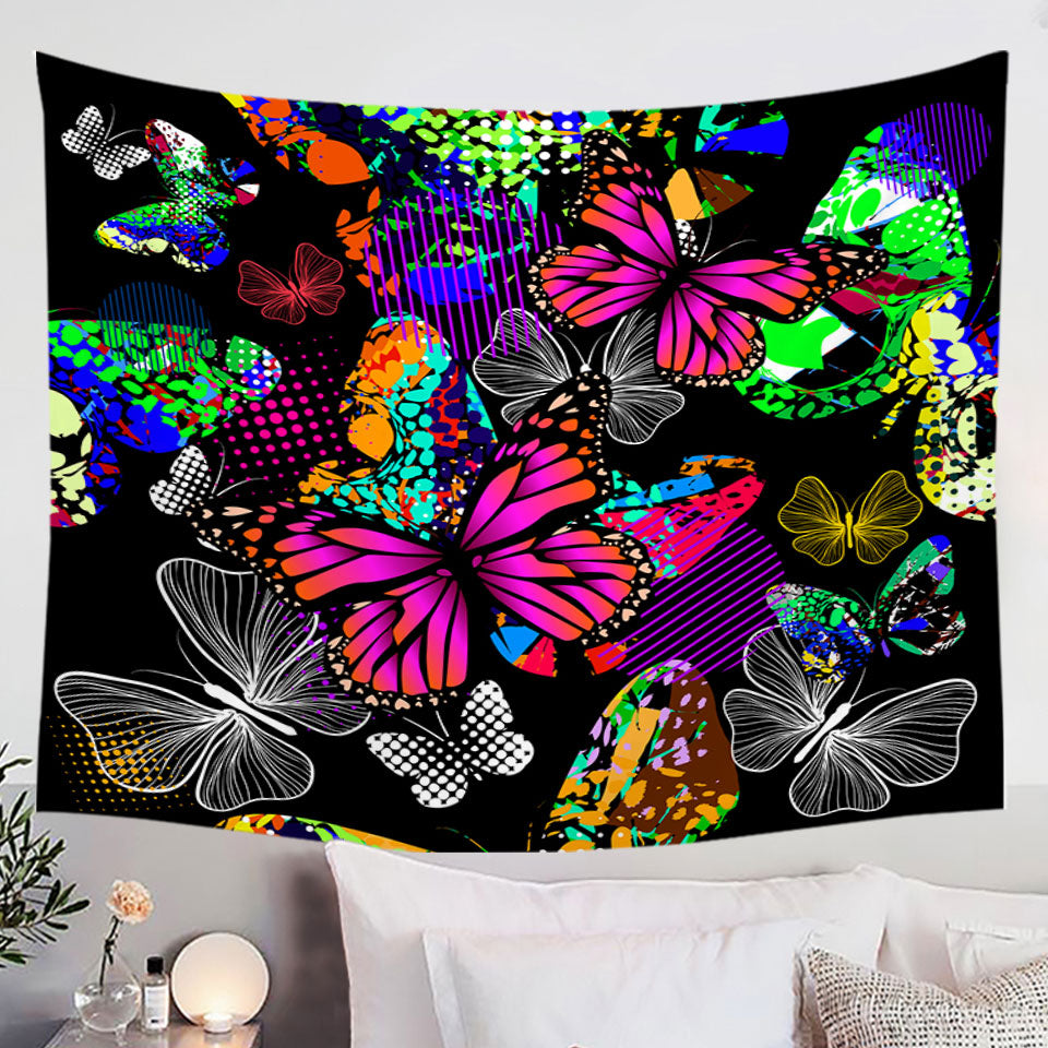 A Riot of Colorful Wall Decor Tapestry with Butterflies