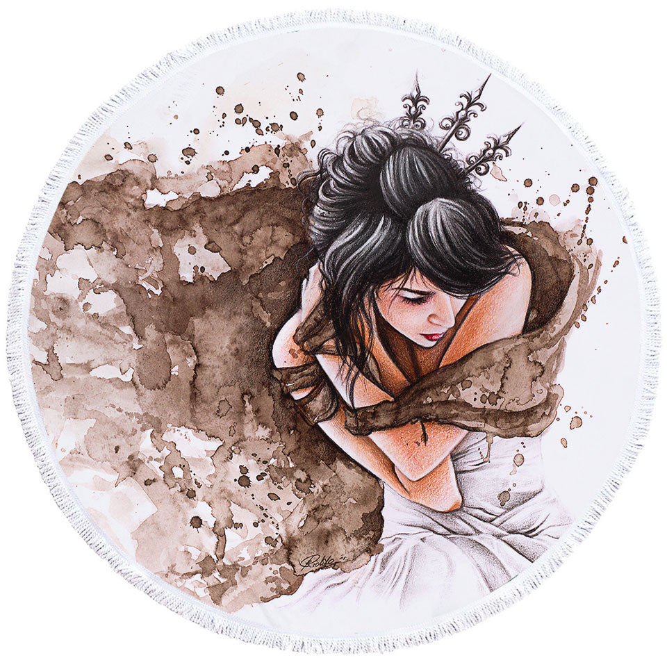 A Winters Tale Beautiful Woman Art Painting Round Beach Towel