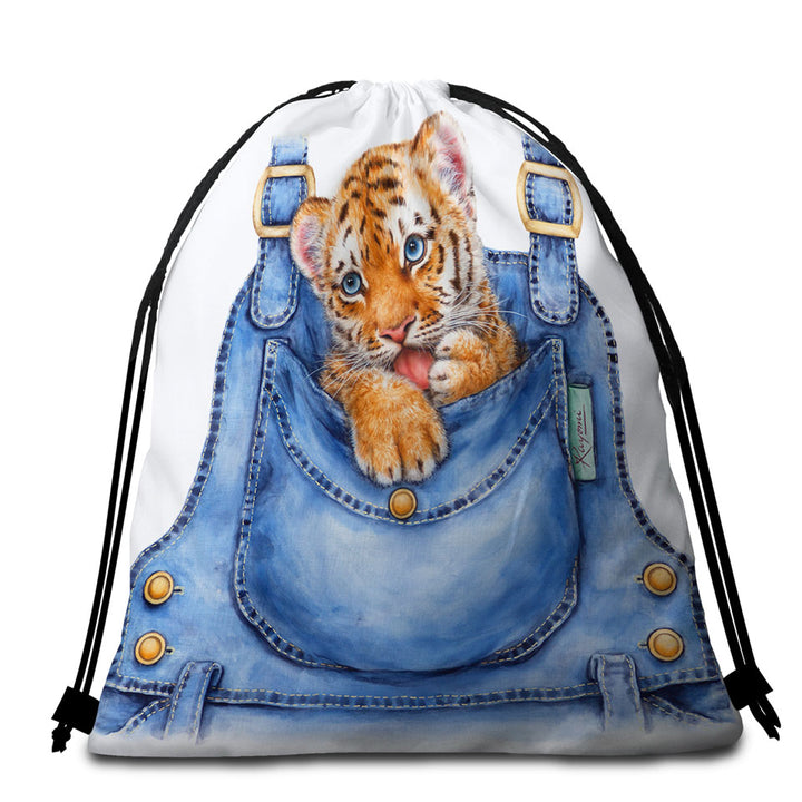 Adorable Animal Painting Tiger Cub Overall Beach Towels and Bags Set