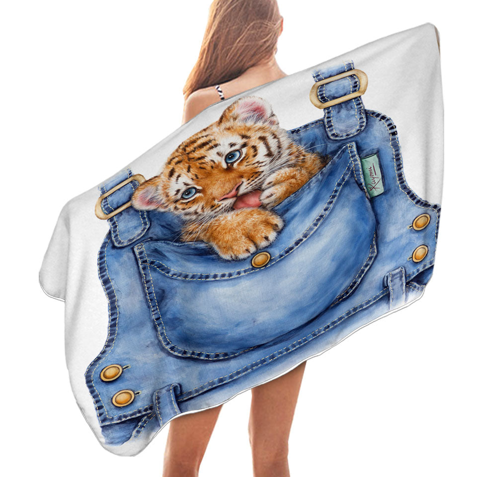 Adorable Animal Painting Tiger Cub Overall Beach Towels