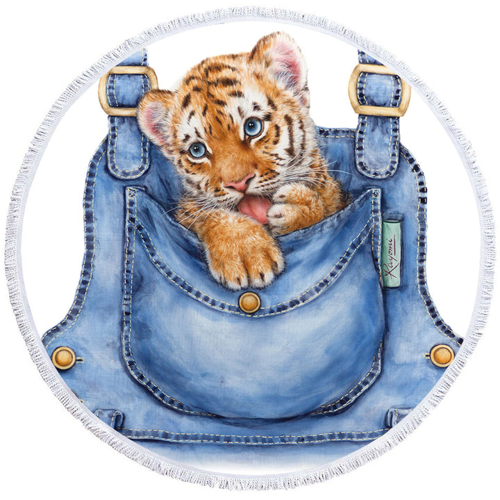 Adorable Animal Painting Tiger Cub Overall Circle Beach Towel
