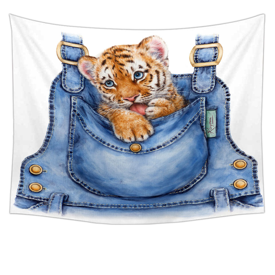 Adorable Animal Painting Tiger Cub Overall Tapestry