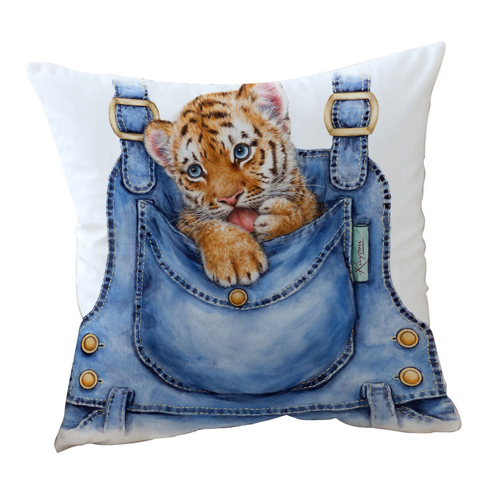 Adorable Animal Painting Tiger Cub Overall Throw Pillow