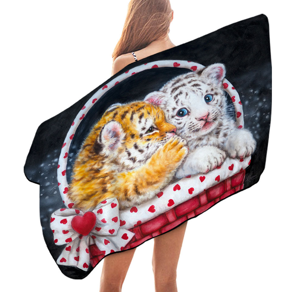 Adorable Animals Art for Kids Whisper Tiger Cub Beach Towels