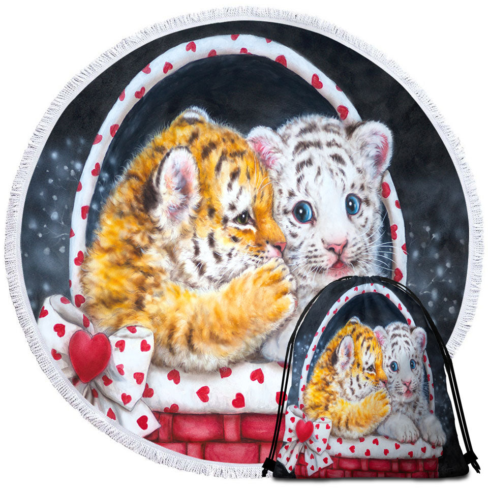 Adorable Animals Art for Kids Whisper Tiger Cub Circle beach Towel