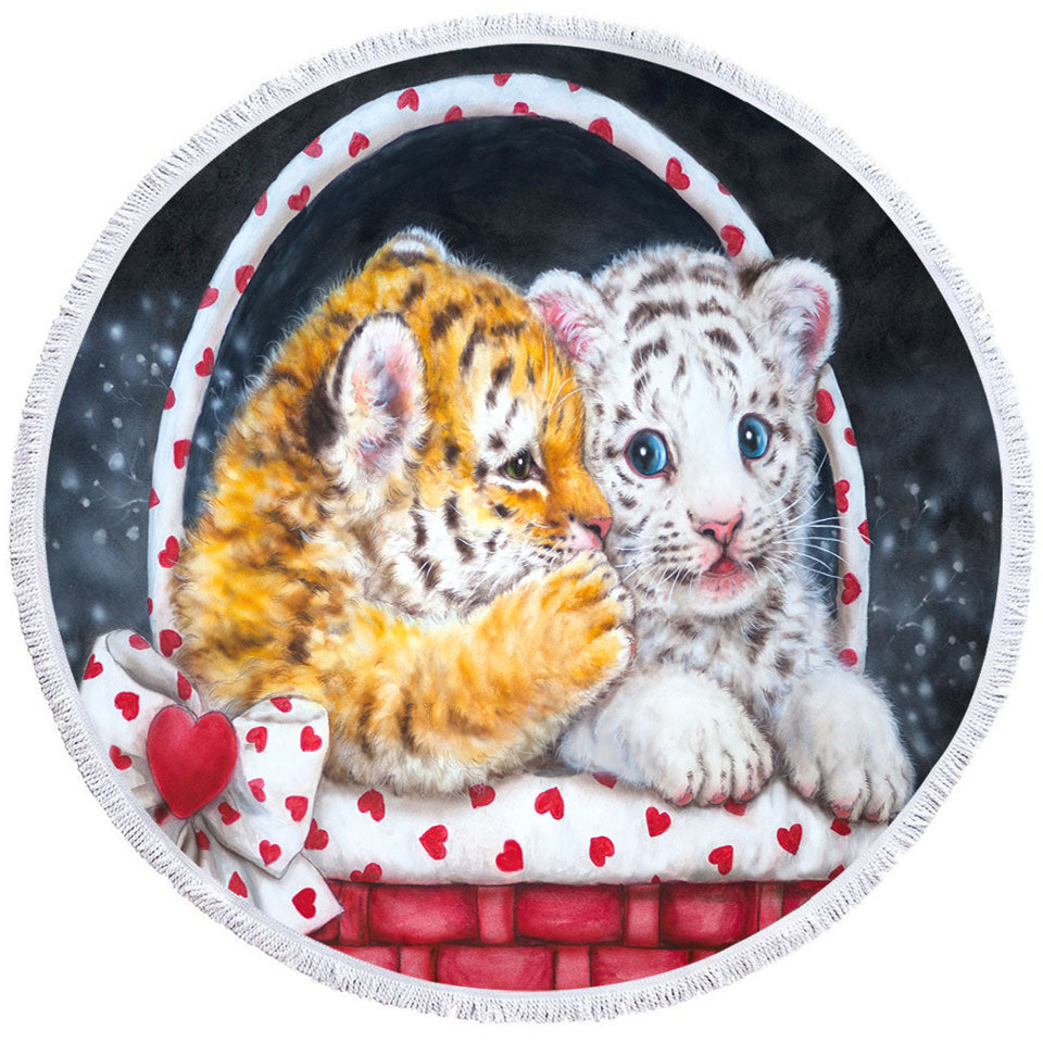 Adorable Animals Art for Kids Whisper Tiger Cub Round Beach Towel