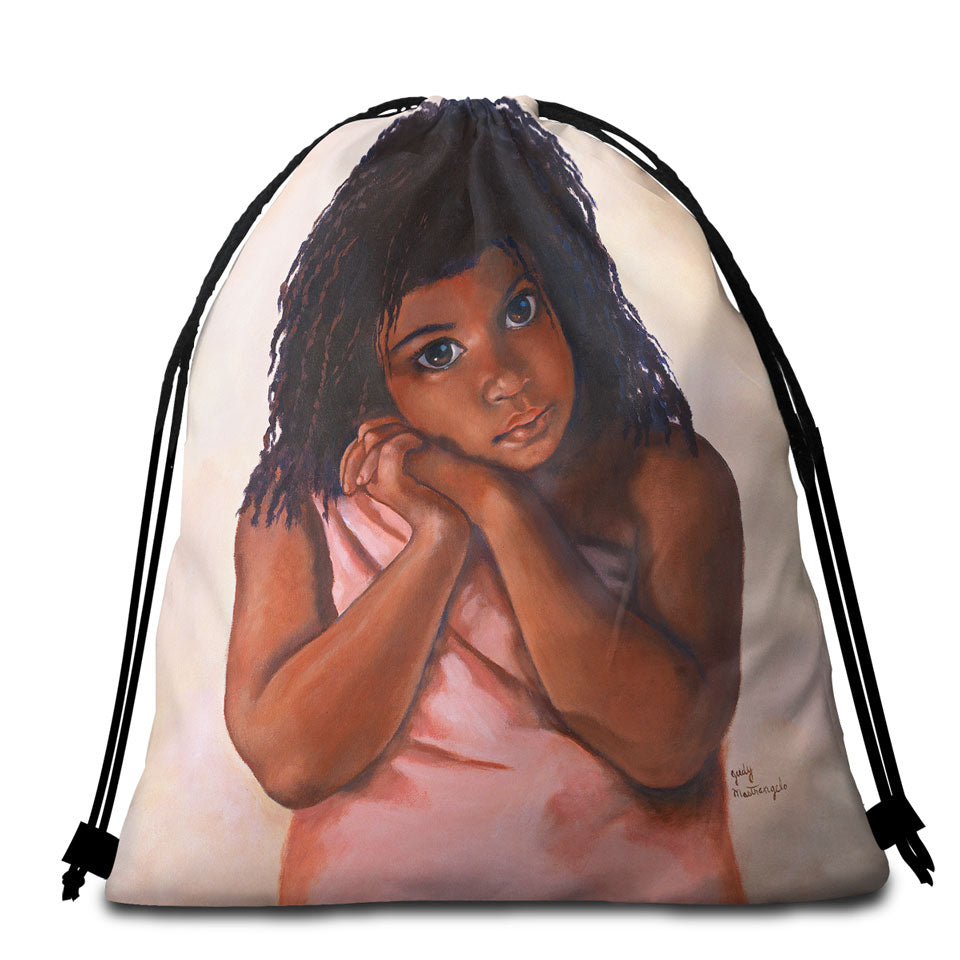 Adorable Art Cute Black Girl Beach Bags and Towels