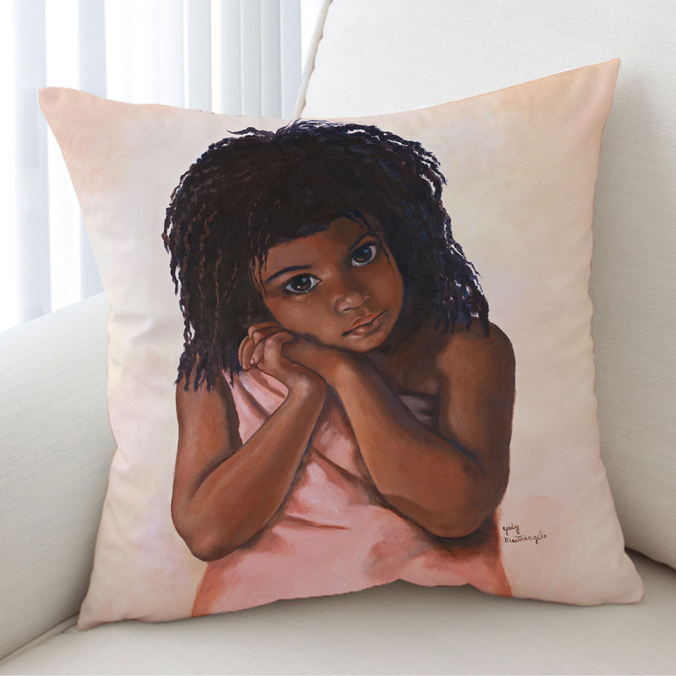 Adorable Art Cute Black Girl Cushions
