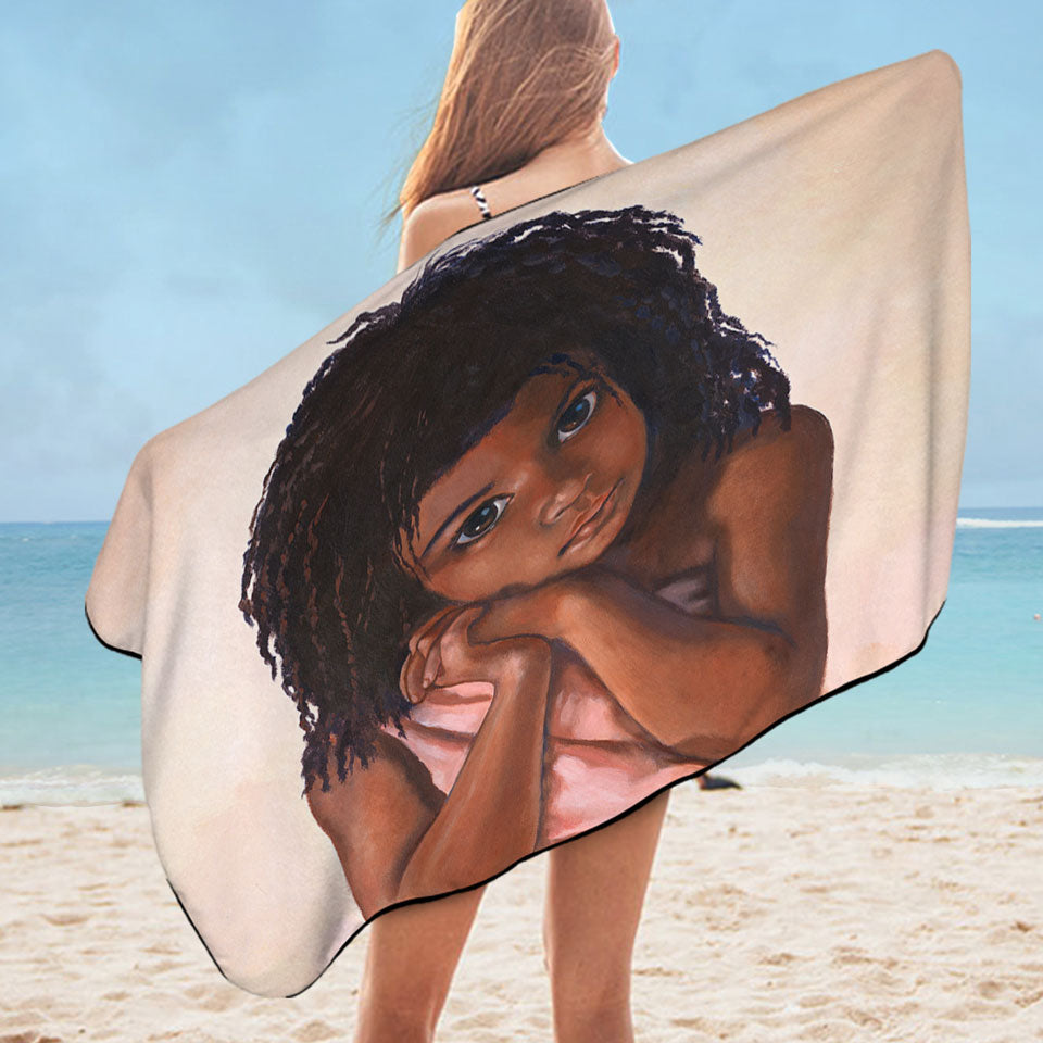 Adorable Art Cute Black Girl Pool Towels