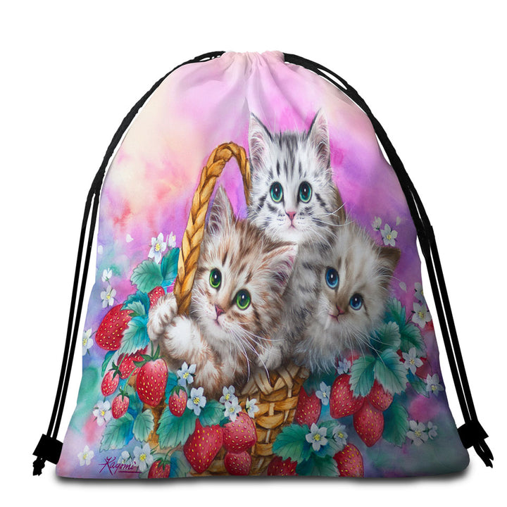 Adorable Beach Bags and Towels Strawberry Basket with Kittens