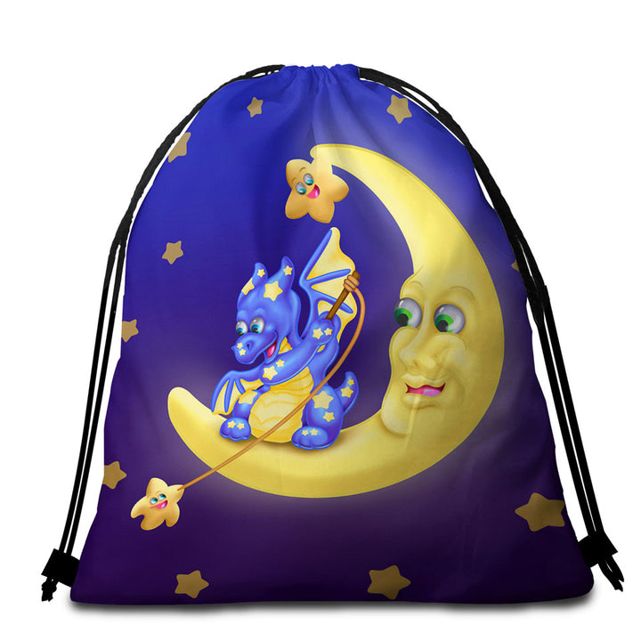 Adorable Beach Bags and Towels for Children Baby Dragon on the Moon