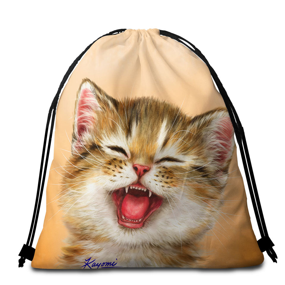 Adorable Beach Bags with Towel for Children Laughing Kitten