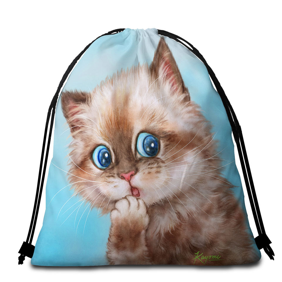 Adorable Beach Towel Bags Brown Tabby Kitten for Kids