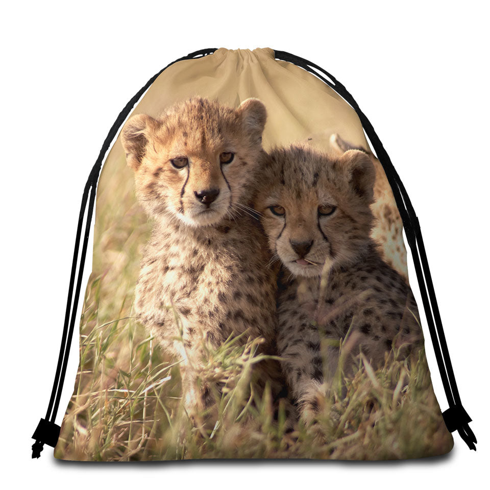 Adorable Beach Towel Bags with Wild Cheetah Cubs