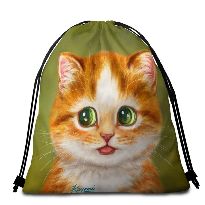 Adorable Beach Towel Pack with Painted Ginger kitty Cat