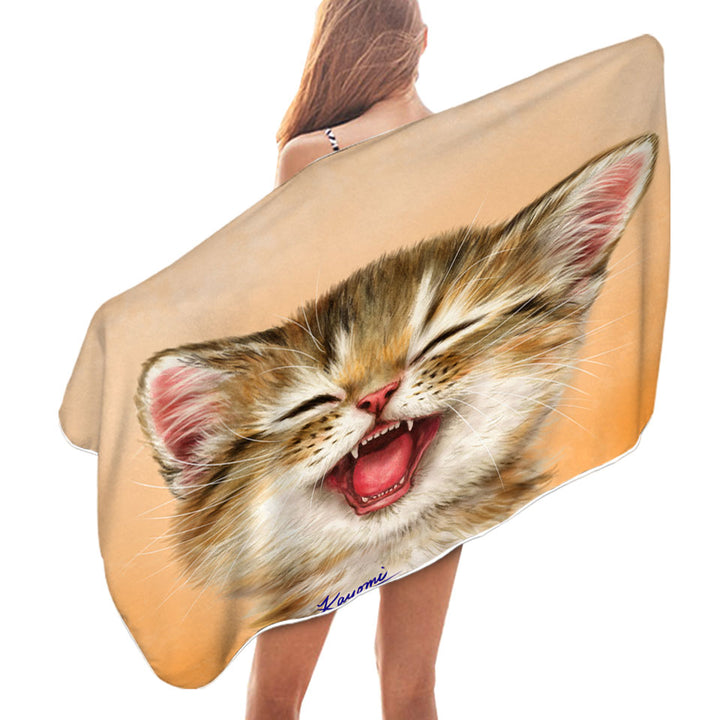Adorable Beach Towel for Children Laughing Kitten