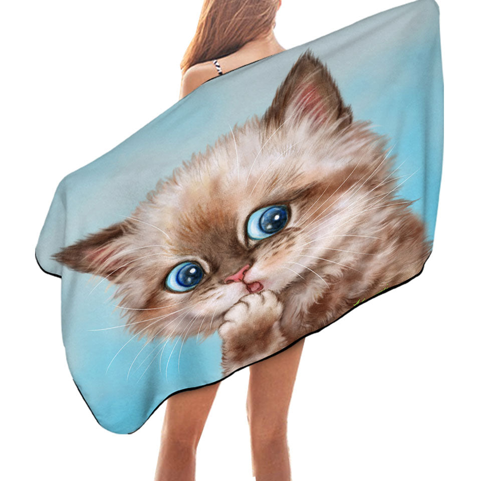 Adorable Beach Towels Brown Tabby Kitten Swims Towels for Kids
