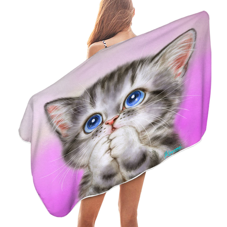 Adorable Beach Towels Kitten Begs for Love Cute Cats Painting