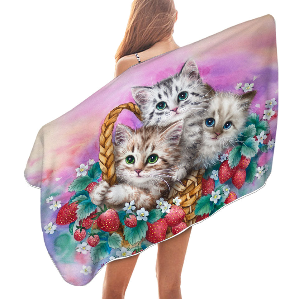 Adorable Beach Towels Strawberry Basket with Kittens
