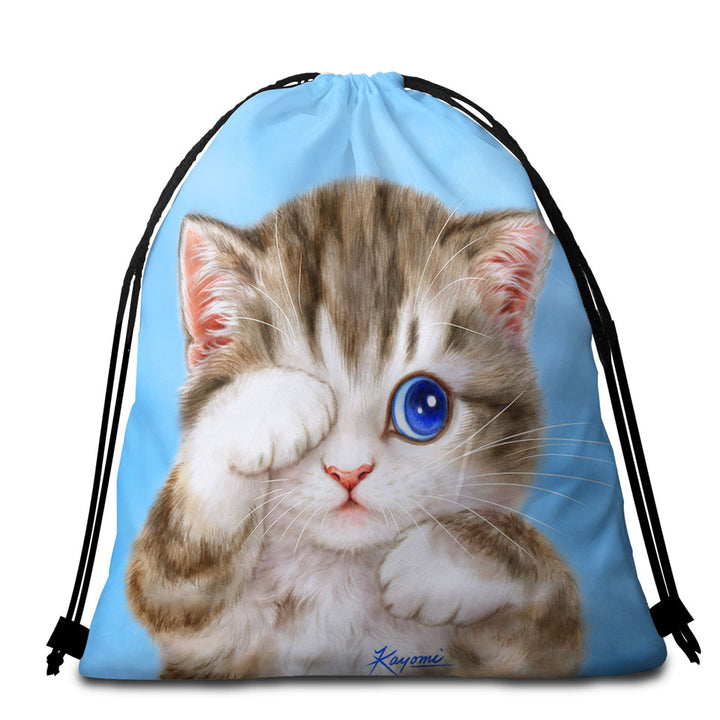 Adorable Beach Towels and Bags Set Baby Blue Eyes Kitty Cat