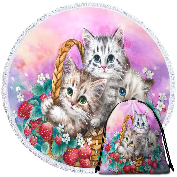 Adorable Big Beach Towels Strawberry Basket with Kittens