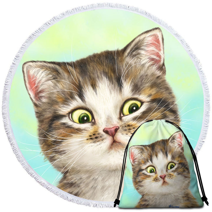 Adorable Cat Beach Towels for Kids the Suspicious Kitten