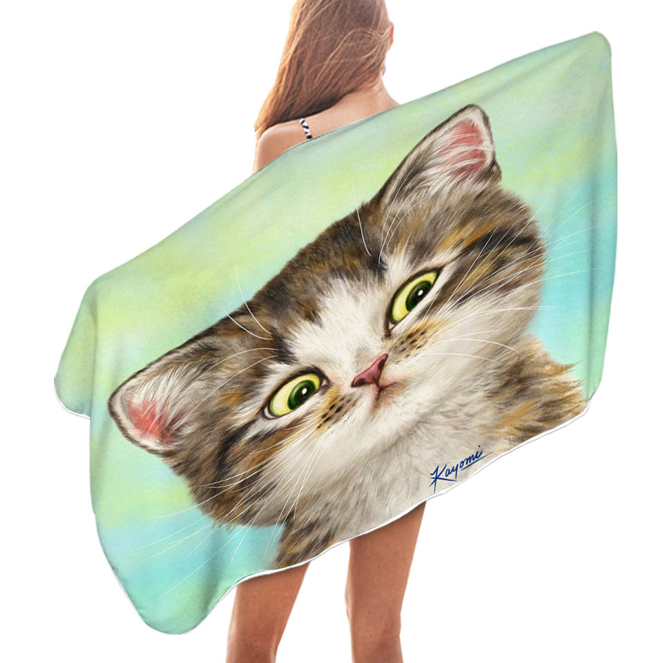 Adorable Cat Pool Towel for Kids the Suspicious Kitten