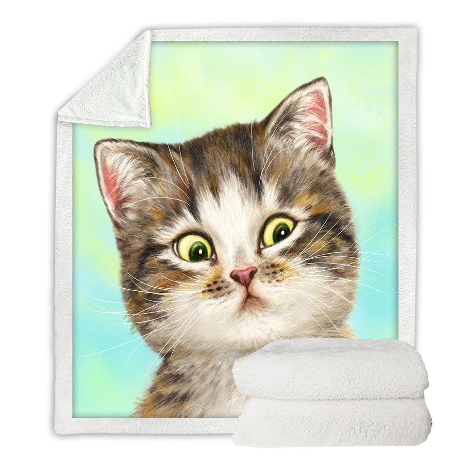 Adorable Cat Sherpa Blanket for Kids the Suspicious Kitten