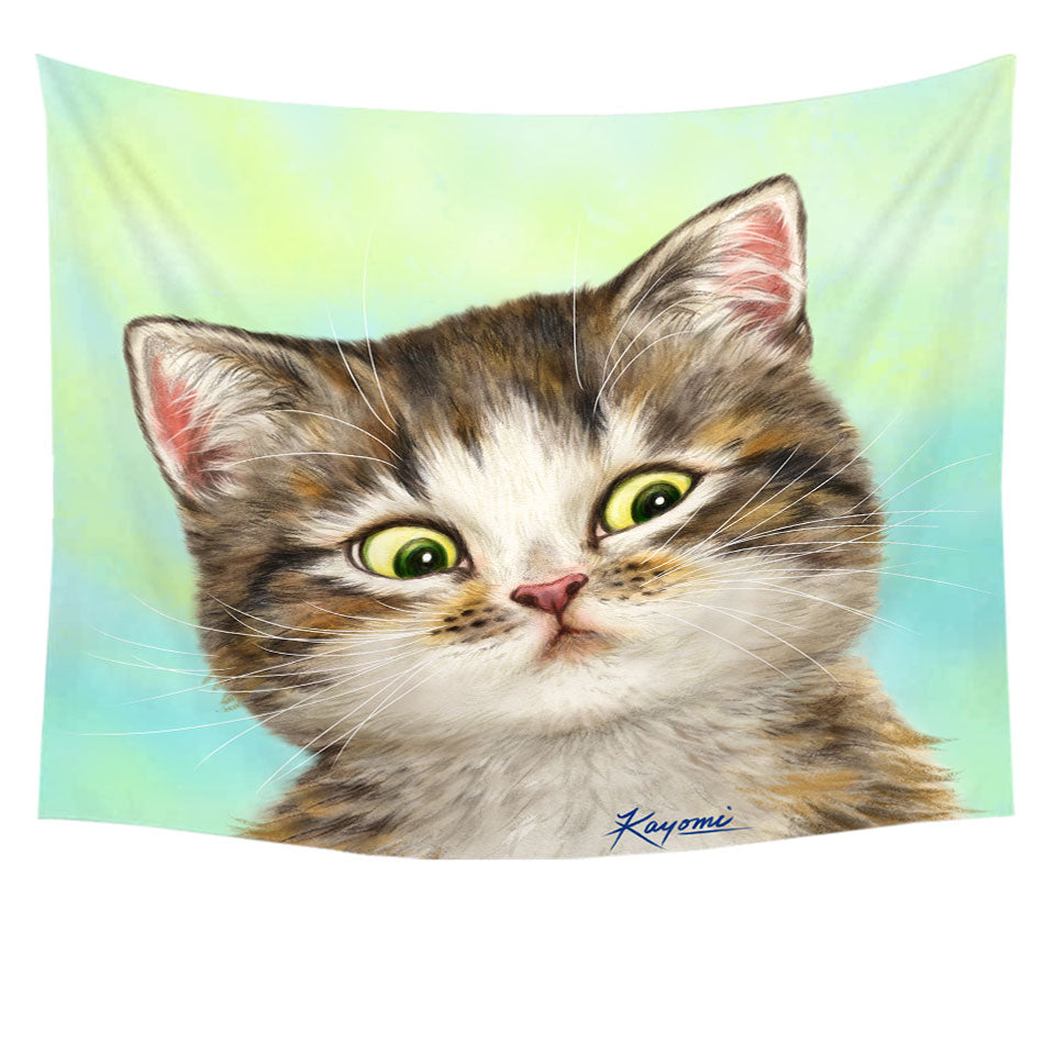 Adorable Cat Tapestry for Kids the Suspicious Kitten