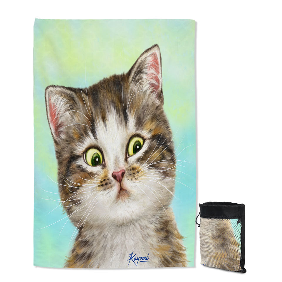 Adorable Cat Thin Beach Towels for Kids the Suspicious Kitten