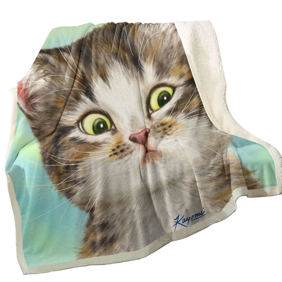 Adorable Cat Throw Blanket for Kids the Suspicious Kitten