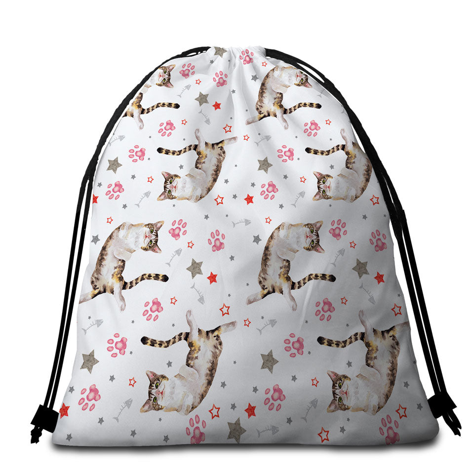 Adorable Cat and Paws Beach Towel Bags