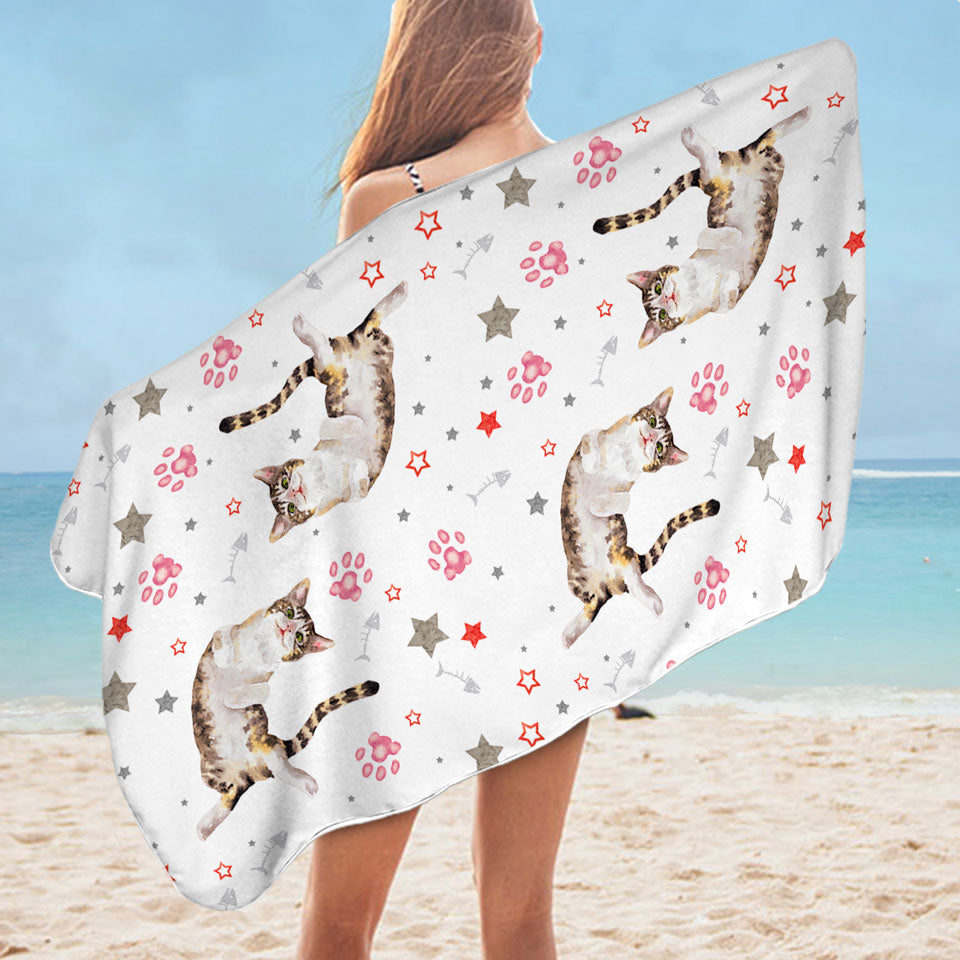 Adorable Cat and Paws Beach Towel