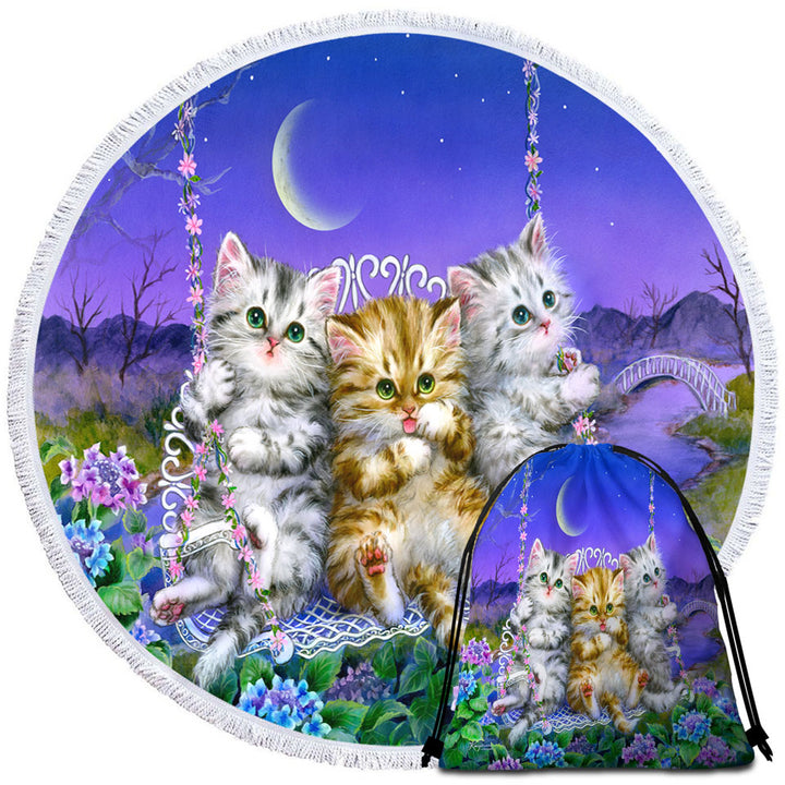 Adorable Cats Art Floral Swing Kittens Beach Towels and Bags Set