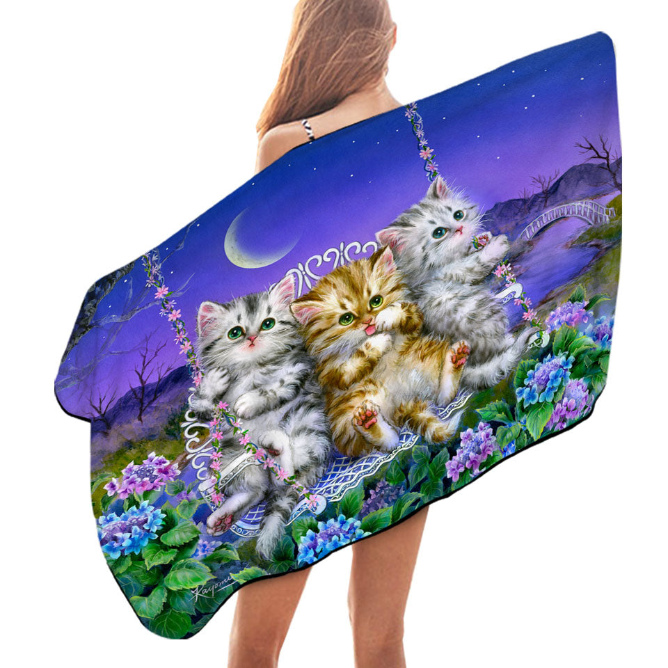 Adorable Cats Art Floral Swing Kittens Pool Towels for Sale