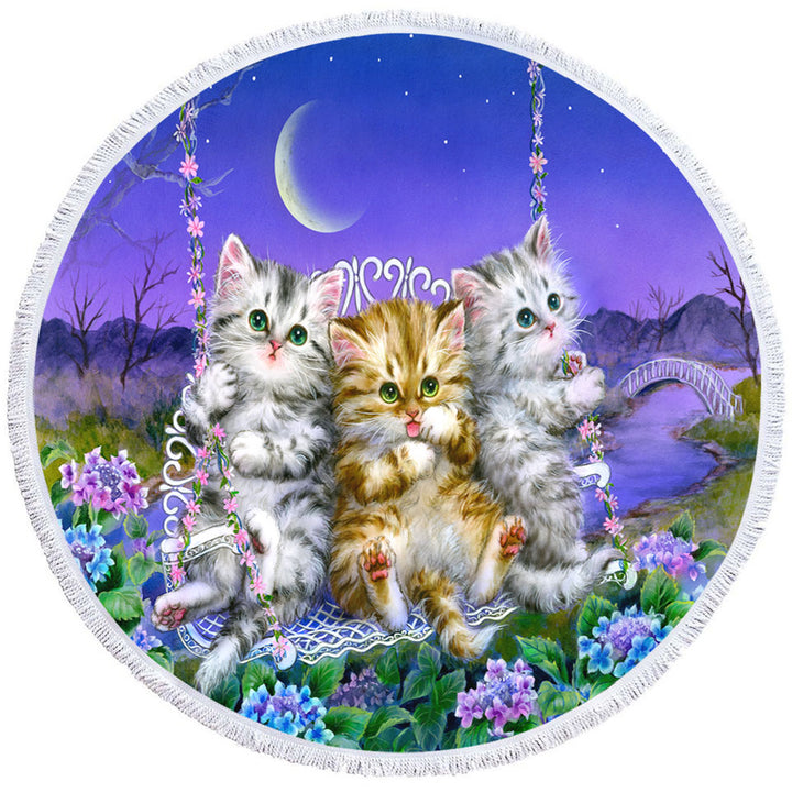 Adorable Cats Art Floral Swing Kittens Round Beach Towles online