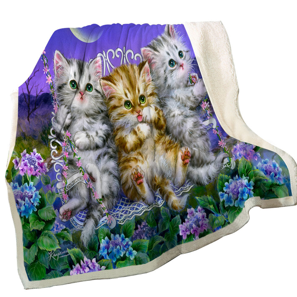 Adorable Cats Art Floral Swing Kittens Throws for Sale