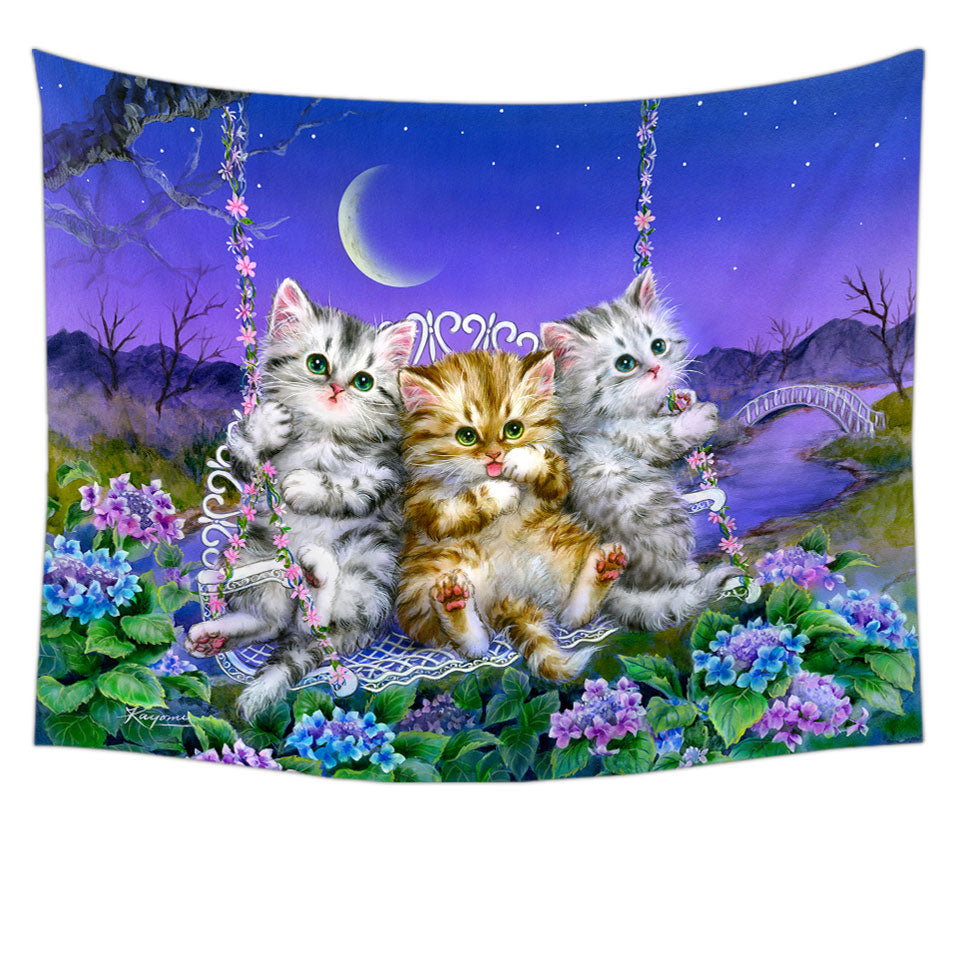 Adorable Cats Art Floral Swing Kittens Wall Decor for Sale