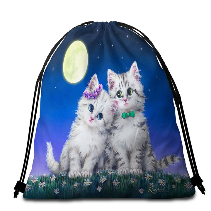 Adorable Cats Art Moon Romance Grey Kittens Beach Bags and Towels
