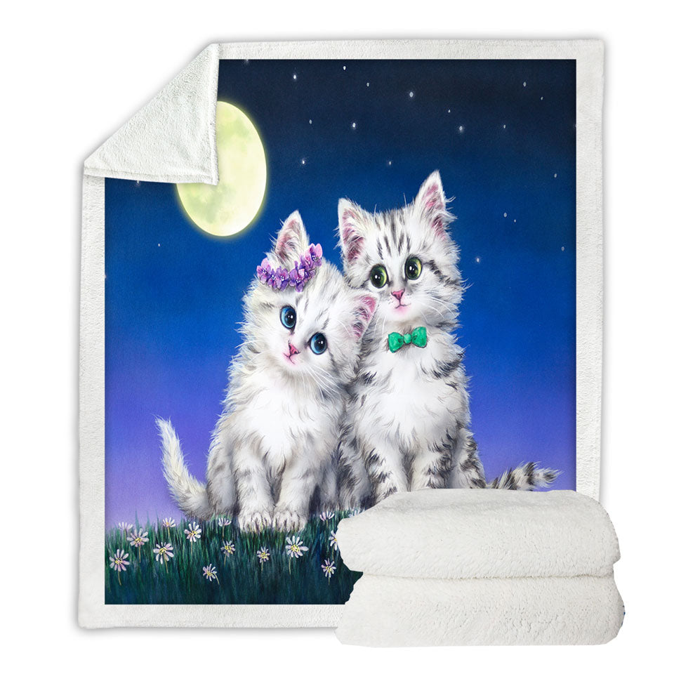 Adorable Cats Art Moon Romance Grey Kittens Childrens Throws