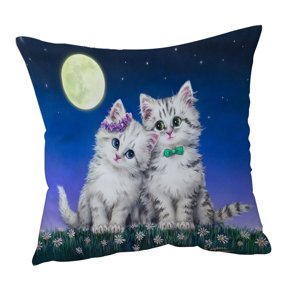 Adorable Cats Art Moon Romance Grey Kittens Cushions