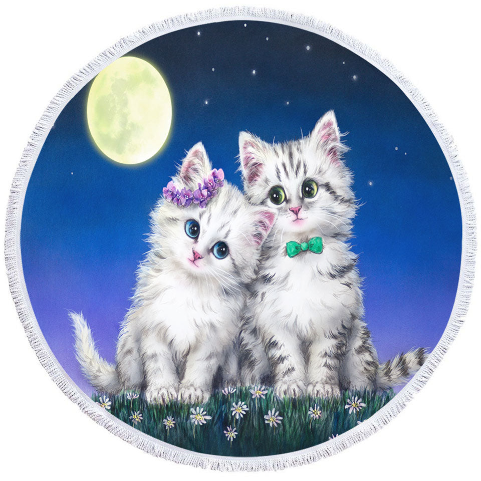 Adorable Cats Art Moon Romance Grey Kittens Cute Beach Towels