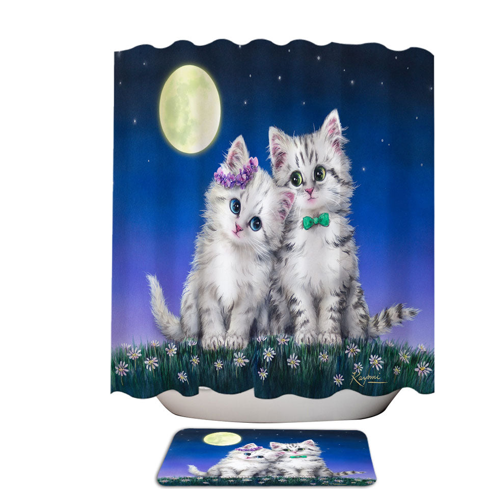 Adorable Cats Art Moon Romance Grey Kittens Shower Curtains online